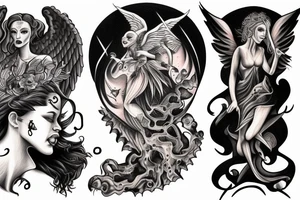 angel vs demon in between heaven and hell tattoo idea