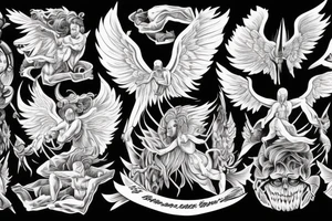 chest down to hand angel vs demon in between heaven and hell tattoo idea