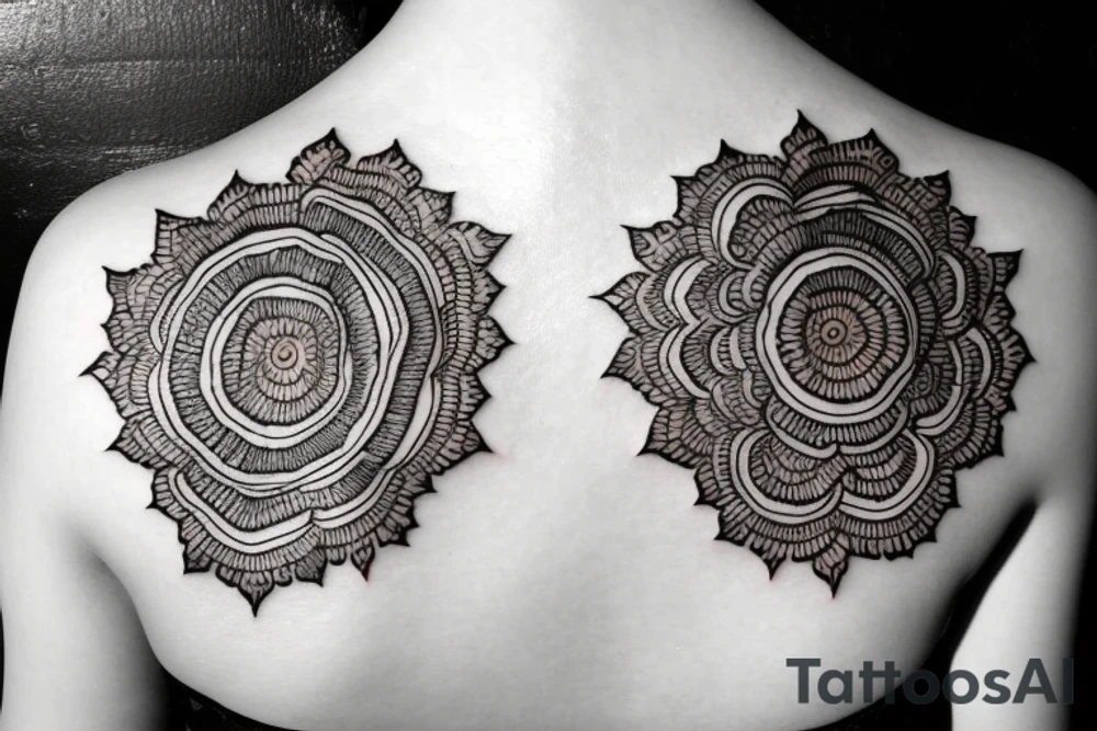 round mehndi on woman's shoulder tattoo idea