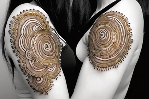 round mehndi on woman's shoulder tattoo idea