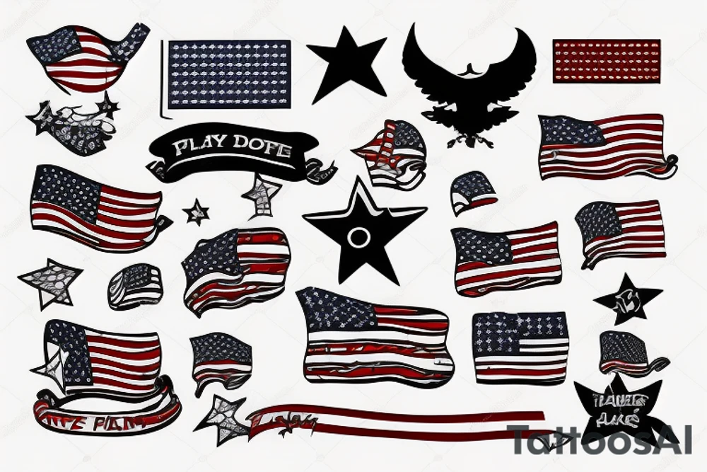 US flag waving tattered tattoo idea