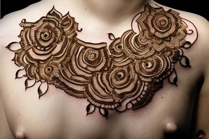 round mehndi on woman's shoulder tattoo idea