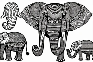 Traditional elephant with two baby’s tattoo idea