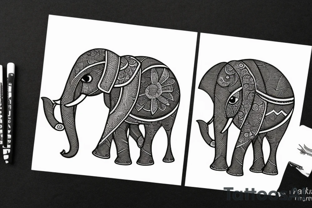 Traditional elephant with two baby’s tattoo idea