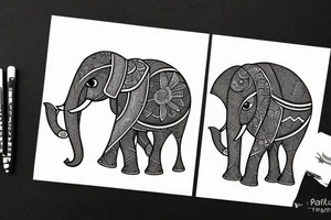 Traditional elephant with two baby’s tattoo idea