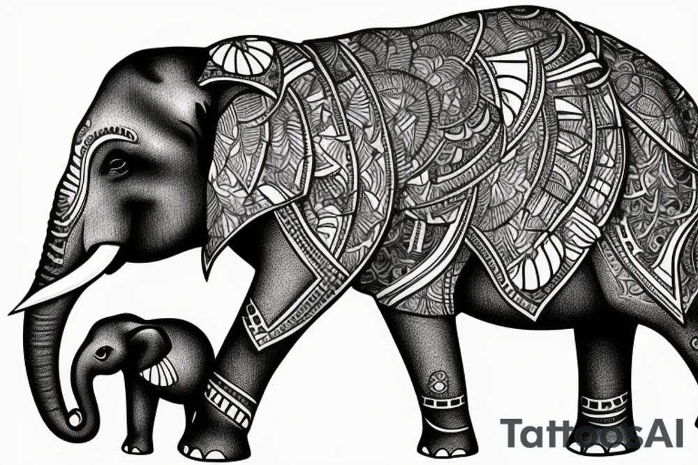 elephant with two baby’s tattoo idea