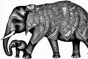 elephant with two baby’s tattoo idea