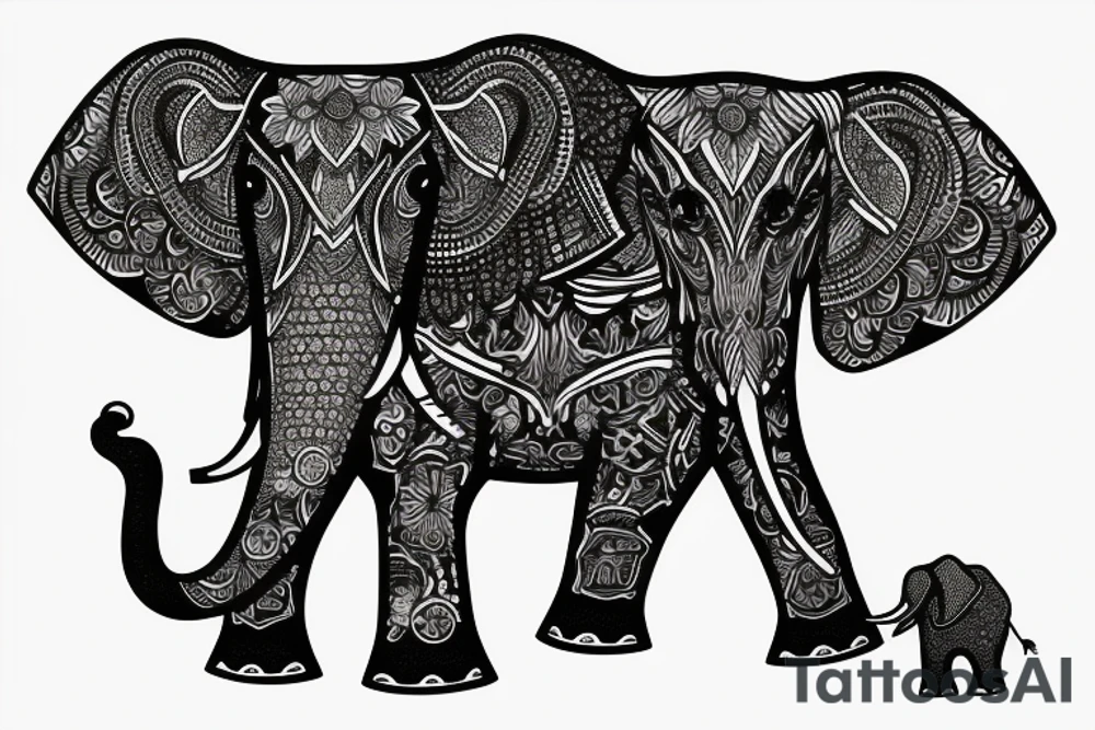 elephant with two baby’s tattoo idea