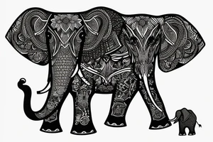 elephant with two baby’s tattoo idea