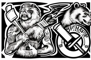 Man in bear skin with axe in hands riding motorcycle tattoo idea