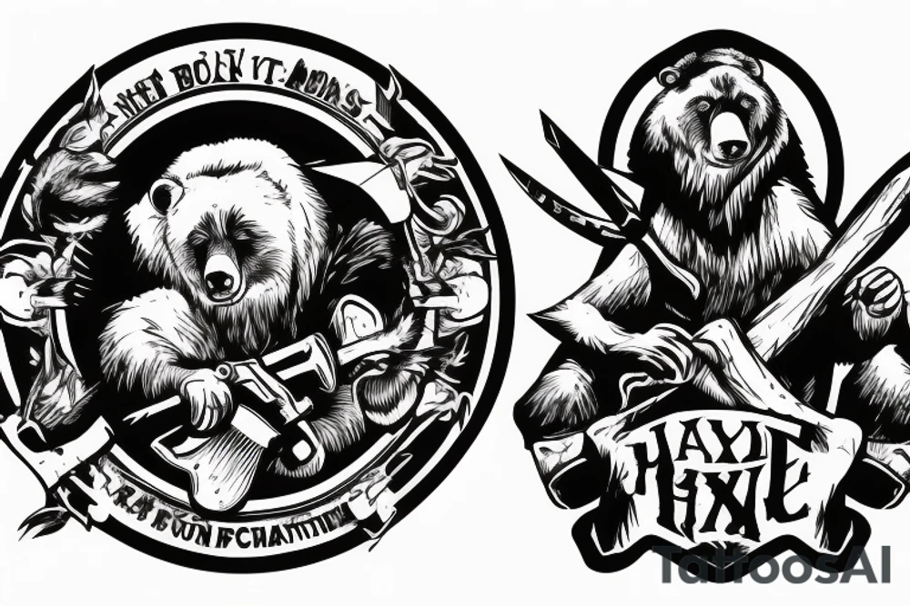 Man in bear skin with axe in hands riding motorcycle tattoo idea Man in bear skin with axe in hands riding motorcycle tattoo idea