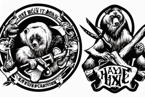 Man in bear skin with axe in hands riding motorcycle tattoo idea