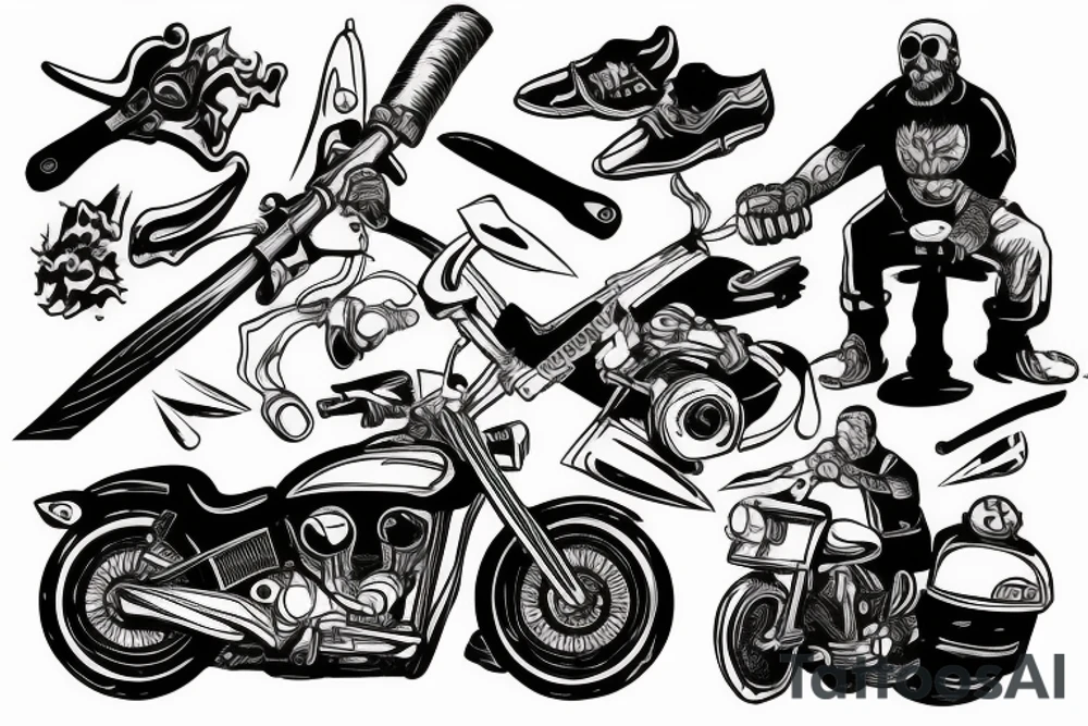 Man on motorcycle with axe in hands tattoo idea