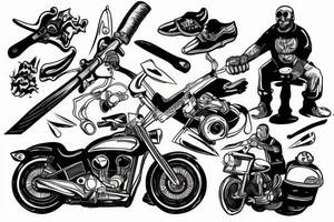 Man on motorcycle with axe in hands tattoo idea
