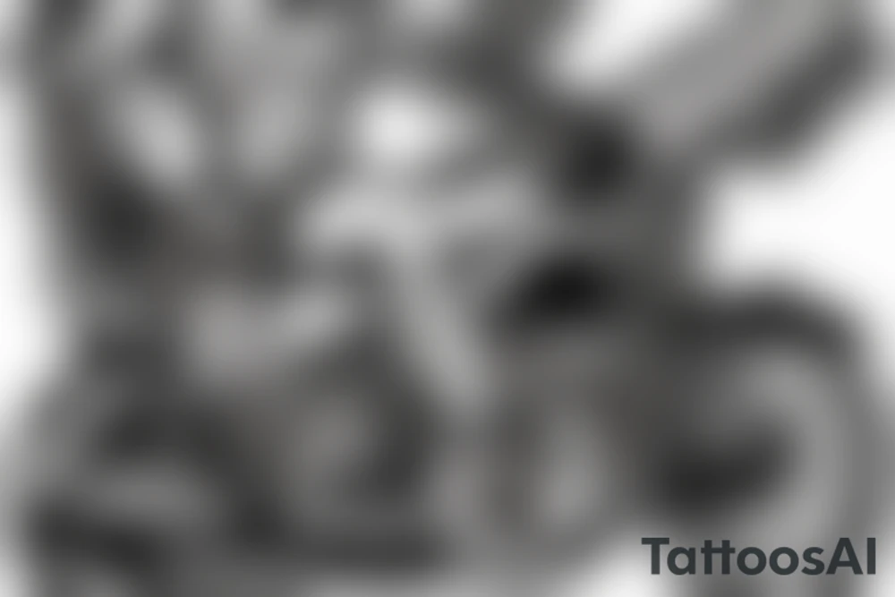 Man on motorcycle with axe in hands tattoo idea