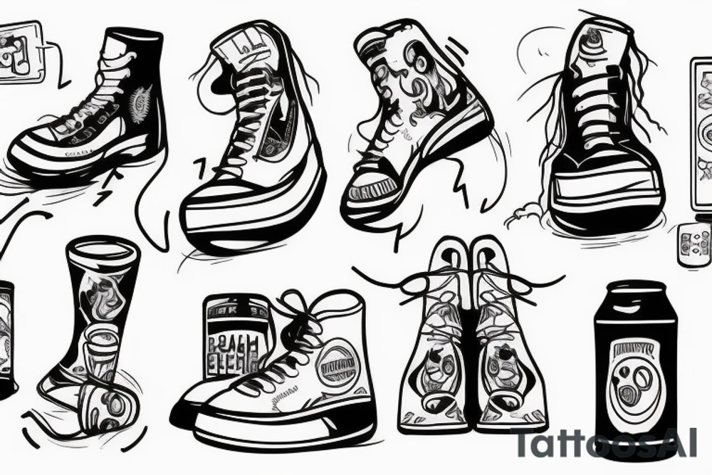 Human on a electric step with a beer in his hand tattoo idea