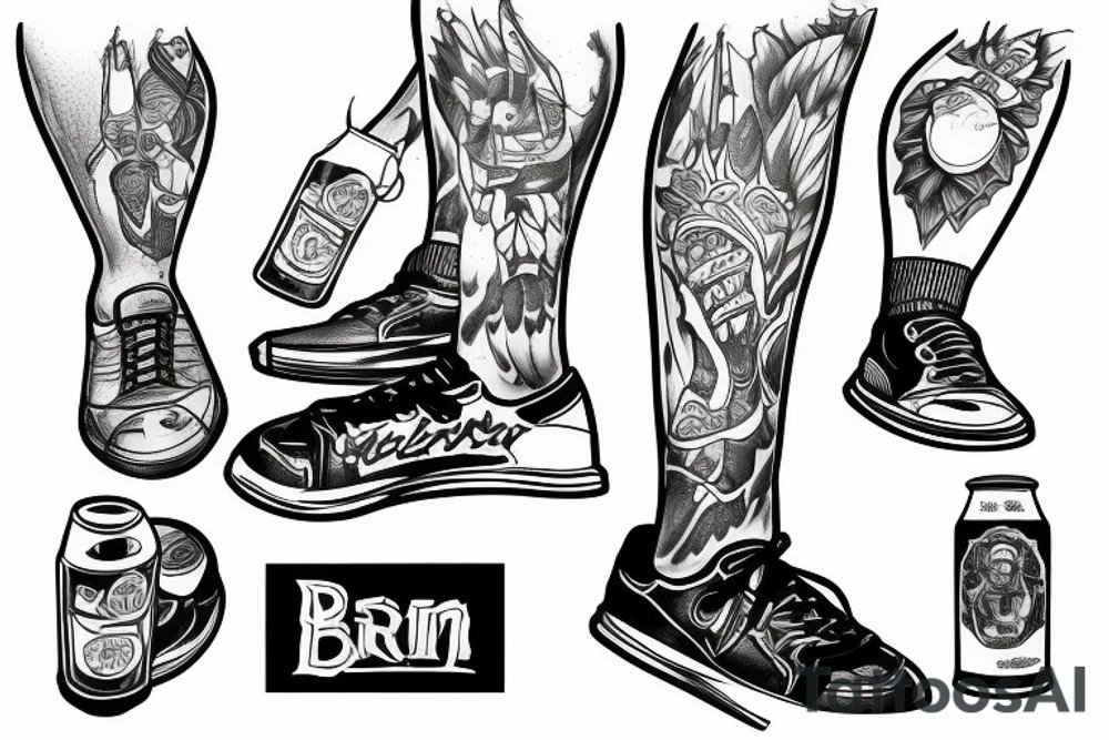 Human on a electric step with a beer in his hand tattoo idea
