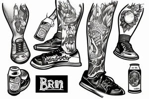 Human on a electric step with a beer in his hand tattoo idea