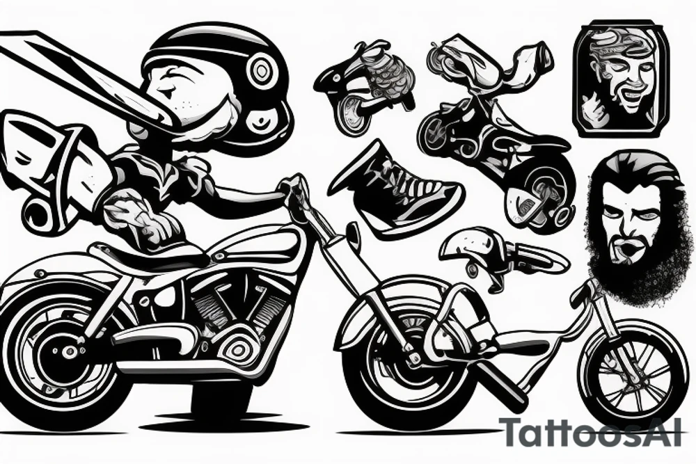Man on motorcycle with axe in hands tattoo idea