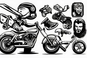 Man on motorcycle with axe in hands tattoo idea