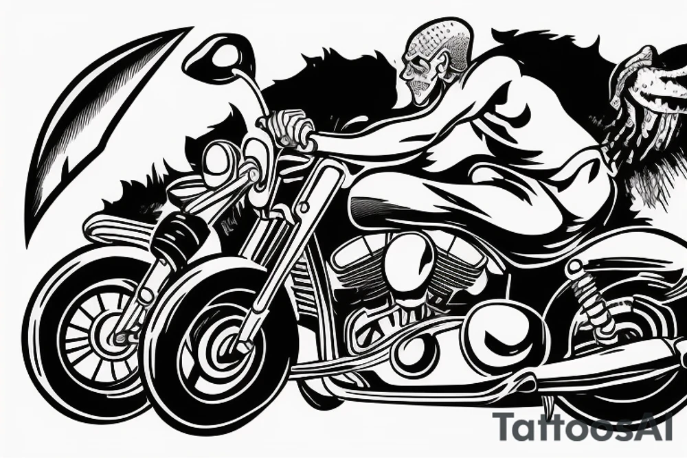 Man on motorcycle with axe in hands tattoo idea
