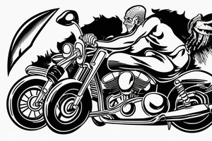 Man on motorcycle with axe in hands tattoo idea