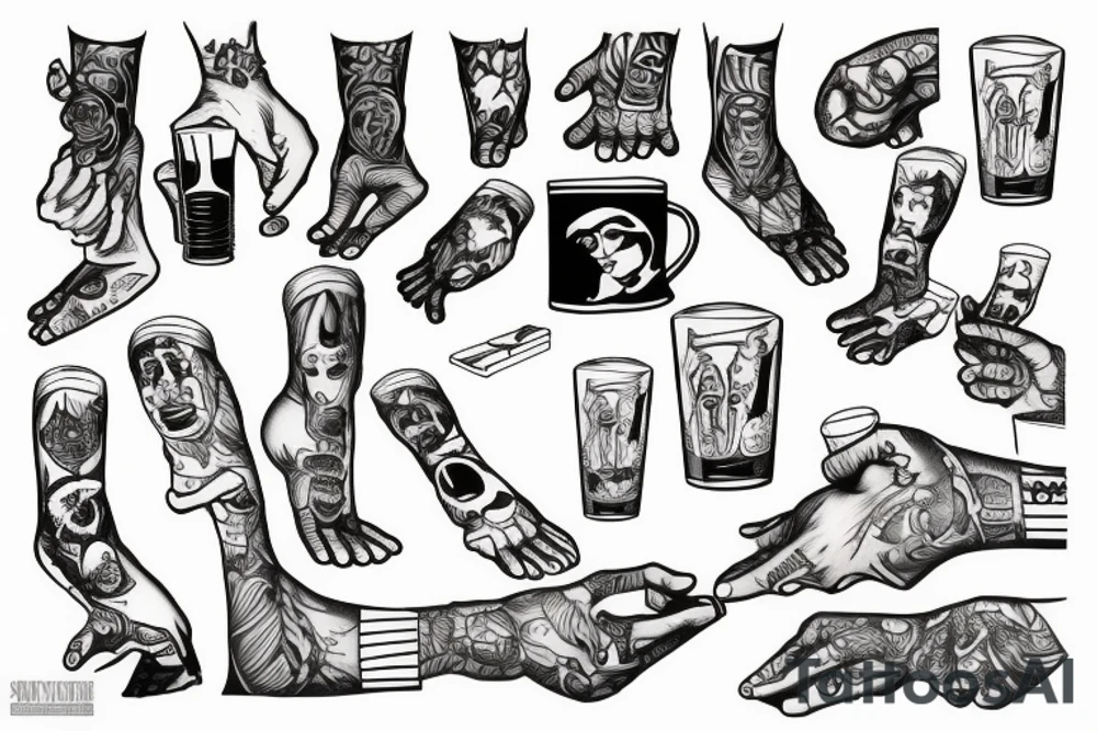 Human on a step holding a beer in his hand tattoo idea