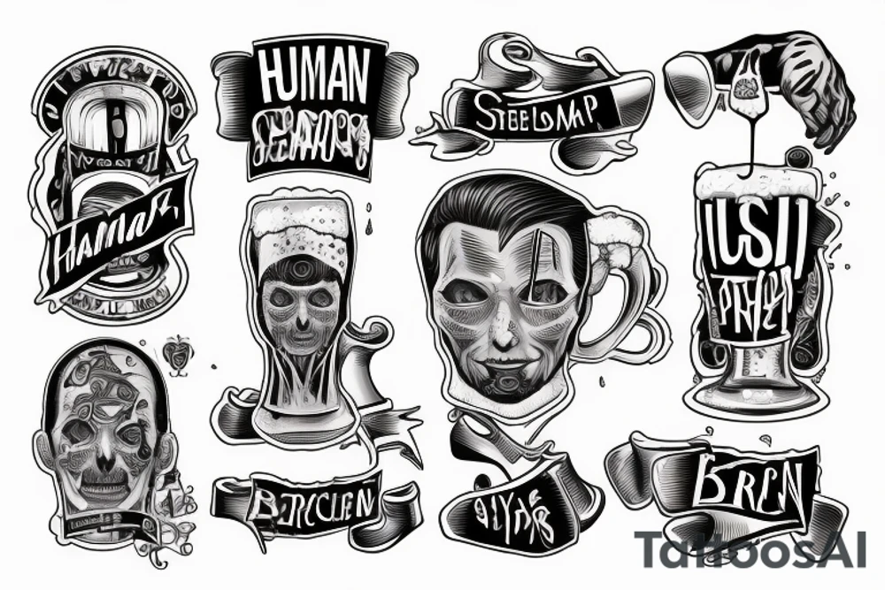 Human on a step holding a beer in his hand tattoo idea