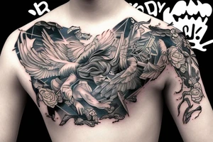 Boy flying with backpack tattoo idea