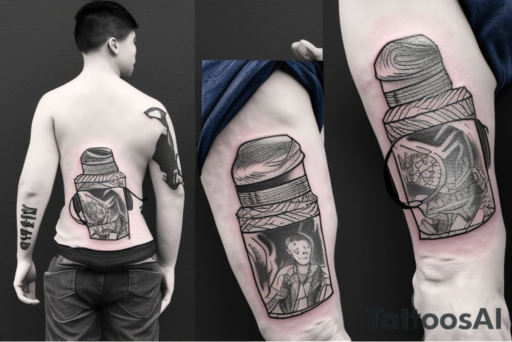 Boy flying with backpack tattoo idea