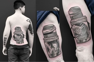Boy flying with backpack tattoo idea