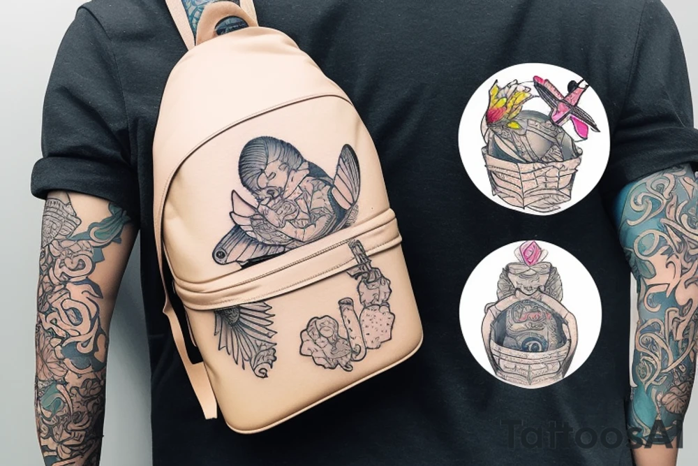 Boy flying with backpack tattoo idea