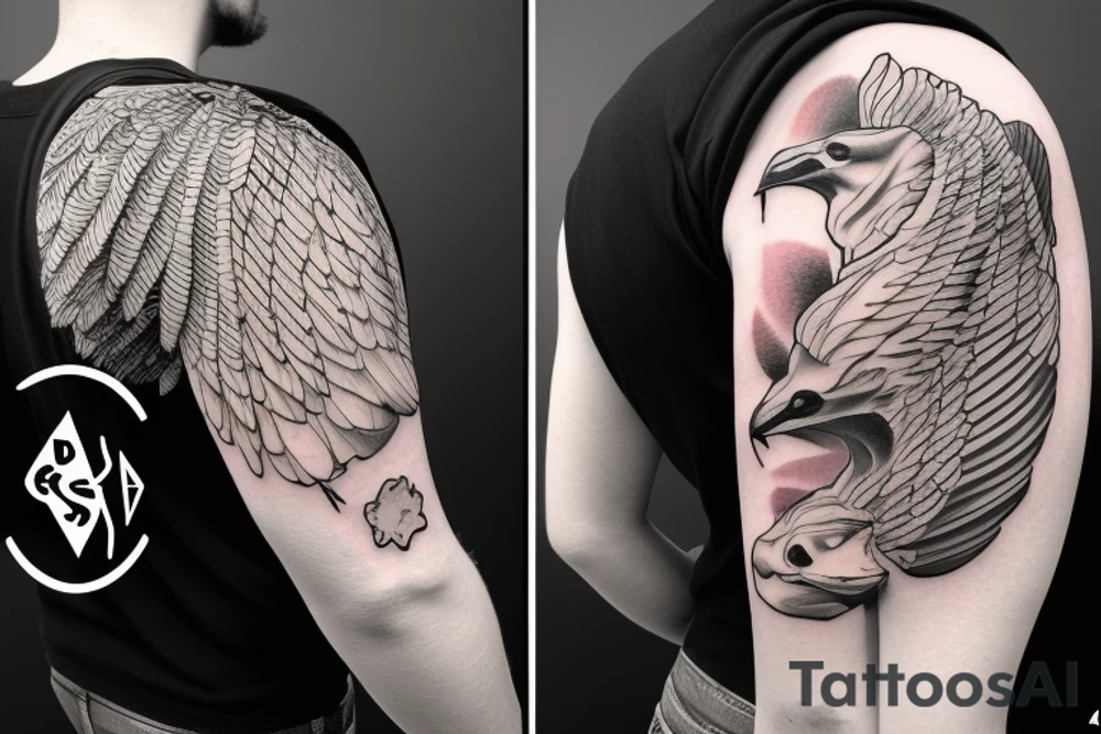 Boy flying with backpack tattoo idea