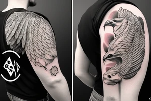 Boy flying with backpack tattoo idea