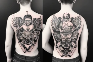 Boy flying with backpack tattoo idea