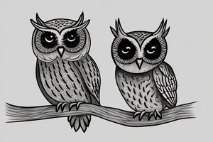 Normal owl, little owl and barn owl standing on a branch tattoo idea