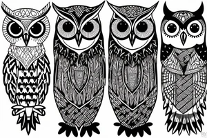 Set of 3 owls: normal owl, little owl and barn owl. Few lines, NO details tattoo idea