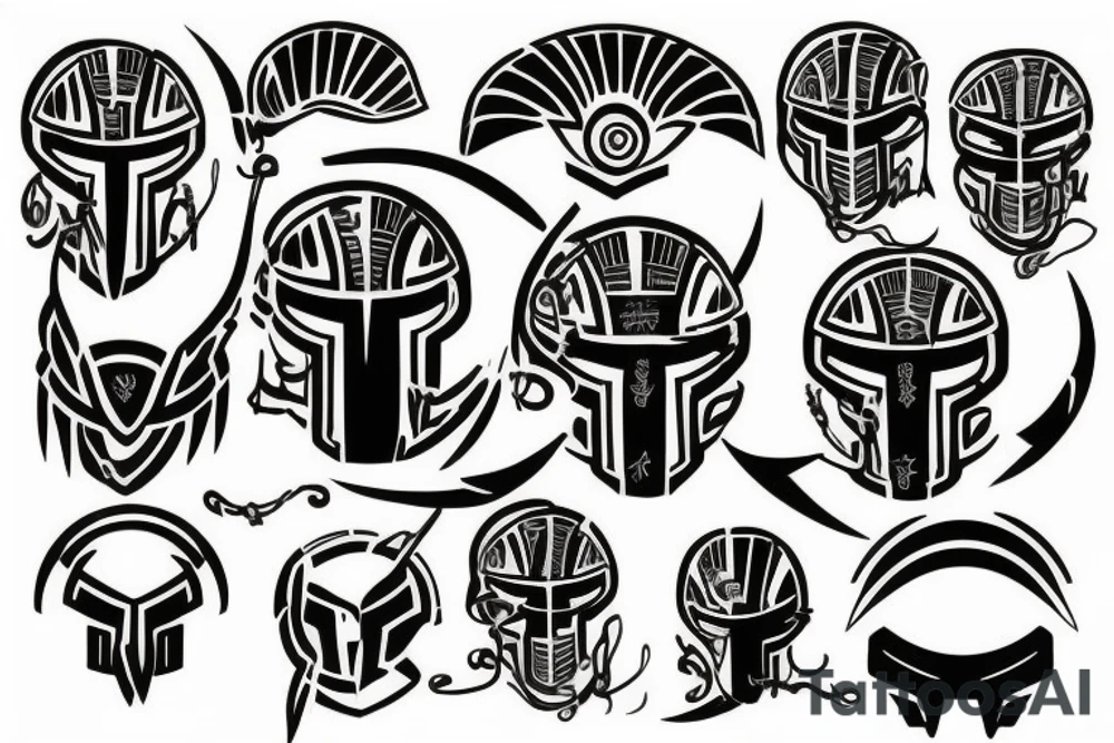 spartan helmet surrounded by laurel wreath tattoo idea
