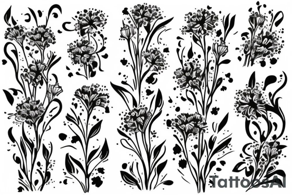 Carnation, Lilly of the valley, larkspur flower
 bouquet with the word forever tattoo idea