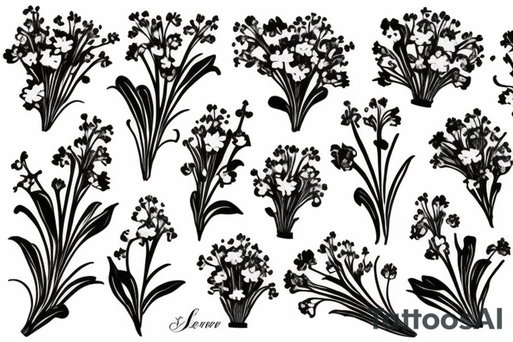 Carnation, Lilly of the valley, larkspur flower
 bouquet with the word forever tattoo idea
