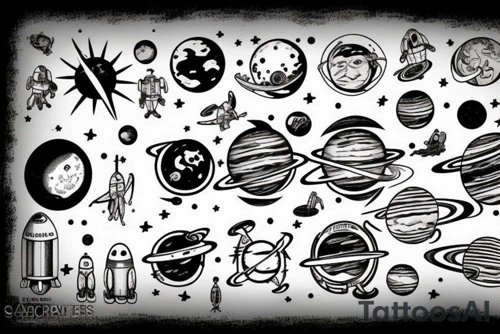 Solar system and a tired astronaut tattoo idea