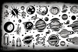 Solar system and a tired astronaut tattoo idea