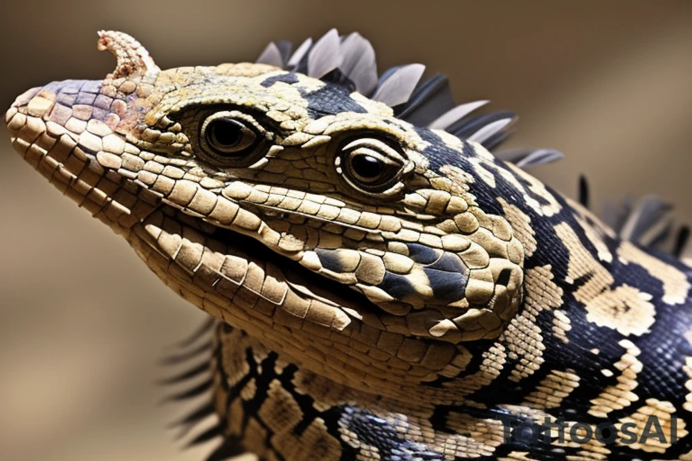 Feathered Serpent as a crested rattlesnake, sometimes with feathers covering the body and legs, and often in close proximity to humans.[2] It is believed that Olmec supernatural entities such as the feathered serpent were the forerunners of many later Mesoamerican deities,[3] although experts disagree on the feathered serpent's religious importance to the Olmec.[4] H.B. Nicholson notes that as early as the Middle Formative (Preclassic) in the Olmec tradition, images of serpents with avian characteristics were often represented in several types of artifacts and monuments. This composite creature, who has been denominated the “Avian Serpent” and “Olmec God VII,” appears to constitute an earlier form of the later full-fledged Feathered Serpent, the rattlesnake covered with feathers, probably with at least some of the same celestial and fertility connotations.[5] tattoo idea