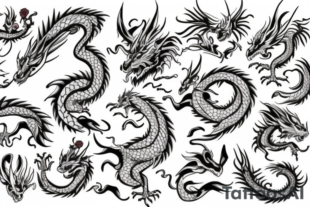 dragon with flowers tattoo idea