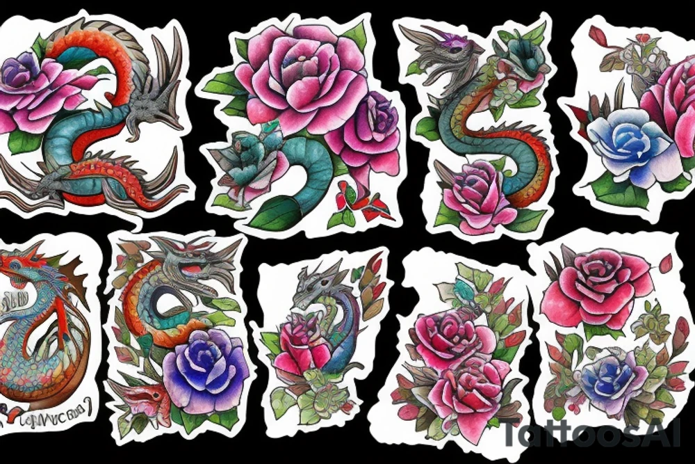 dragon with flowers tattoo idea