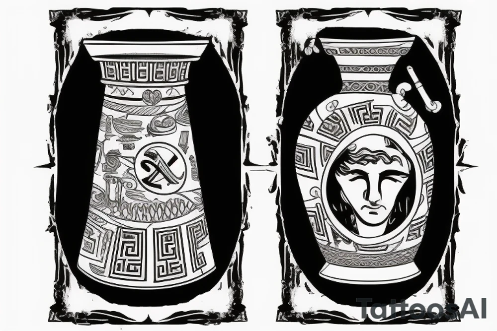Old greek style vase with either a image of poseidon or roger kind of sail/sea related image tattoo idea