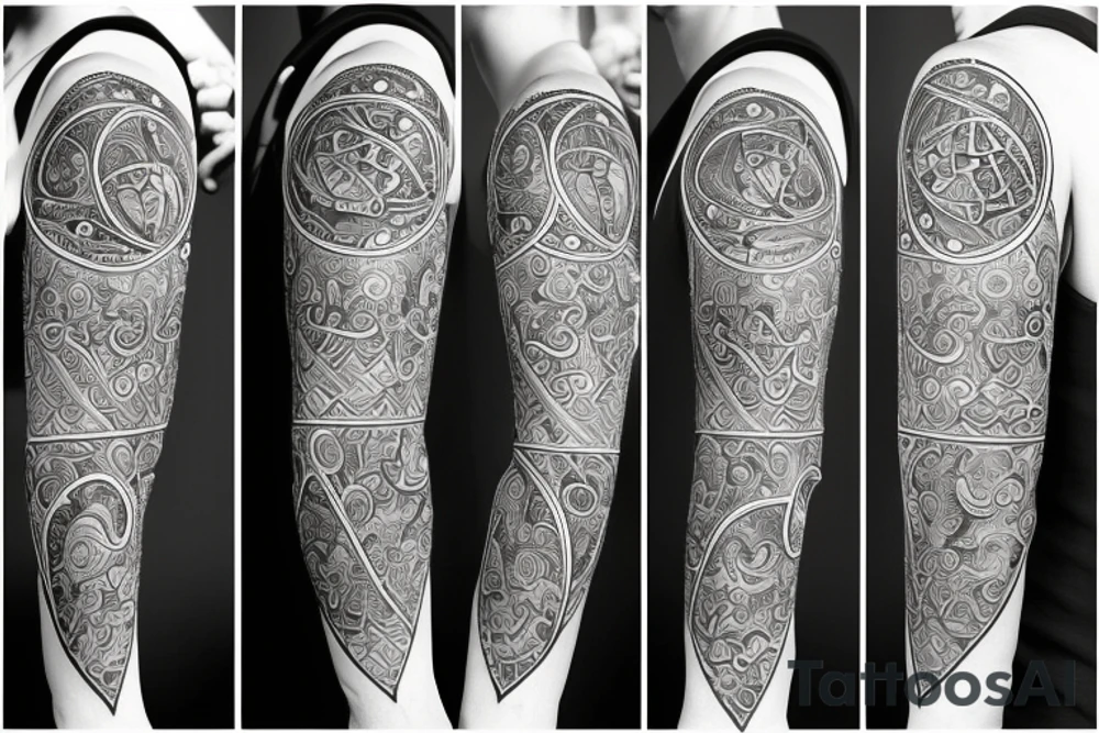 Symbols on the arm: harmony, good lick, moon, purity, stability, enlightement, way tattoo idea