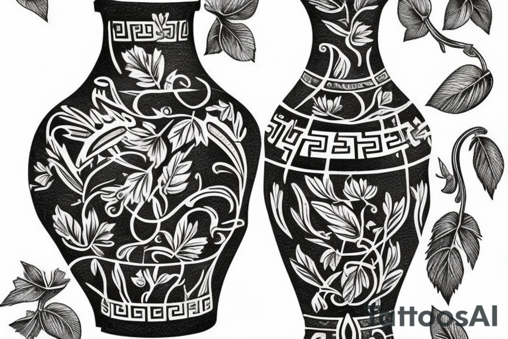 Old greek style vase with the image of Old Greeks drinking vine tattoo idea