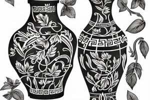 Old greek style vase with the image of Old Greeks drinking vine tattoo idea