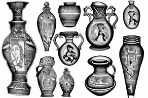 Old greek style vase with the image of Old Greeks drinking vine tattoo idea